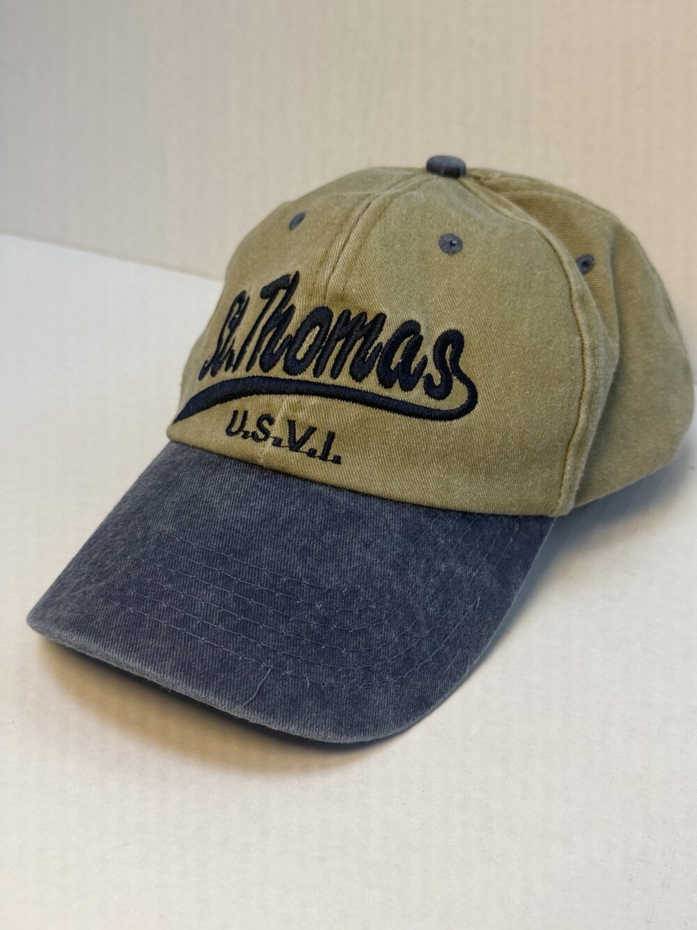 Mens Vintage Green & Denim Blue St. Thomas U.S.V.I. StrapBack Baseball Cap